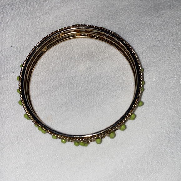 Gold tone metal Bracelet with lime green beads throughout - Picture 2 of 4